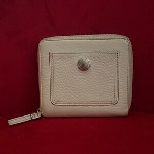 Coach Cream Pebbled Leather Zip Wallet with Front Pocket